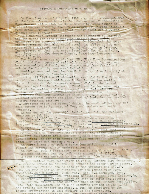 A History of Mountain View Home Demonstration Club